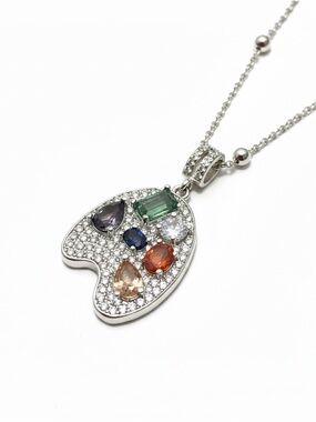 SILVER PALETTE COLORFUL PENDANT NECKLACE